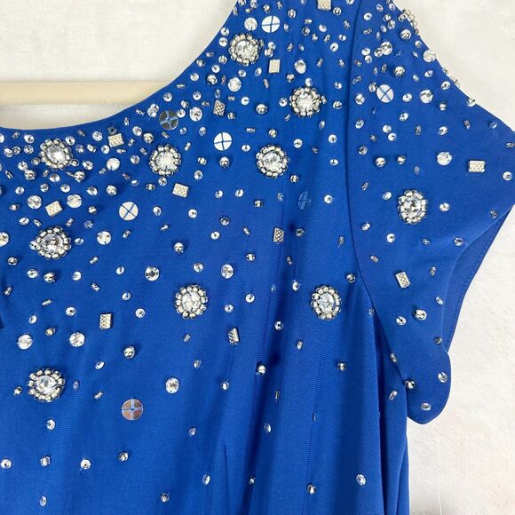 Alex Evenings Cap Sleeve Embellished Dress Size 12 NWT Royal Blue MOTB Wedding - Picture 6 of 12